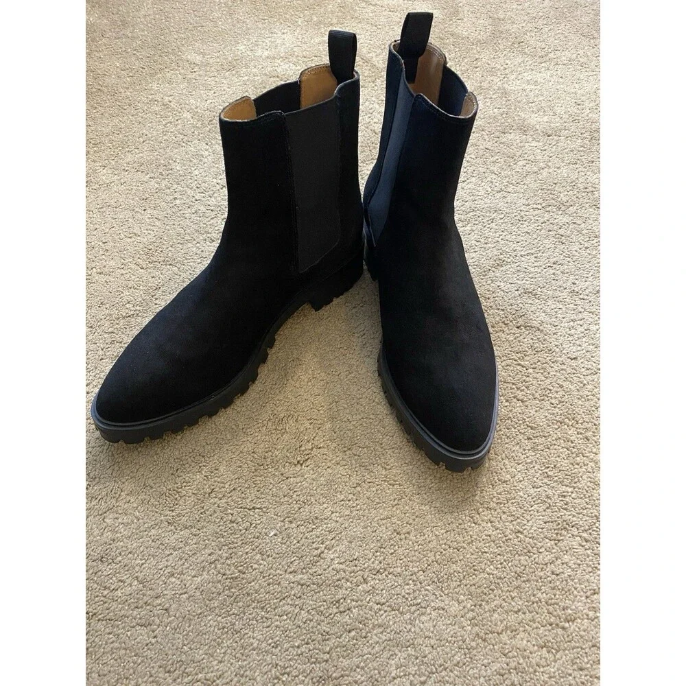 Quince Italian Suede Lug Sole Chelsea Boots Black Quiet Luxury Women’s Size 9